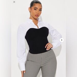 Fashion Nova Black and White Long Sleeve Bustier Blouse